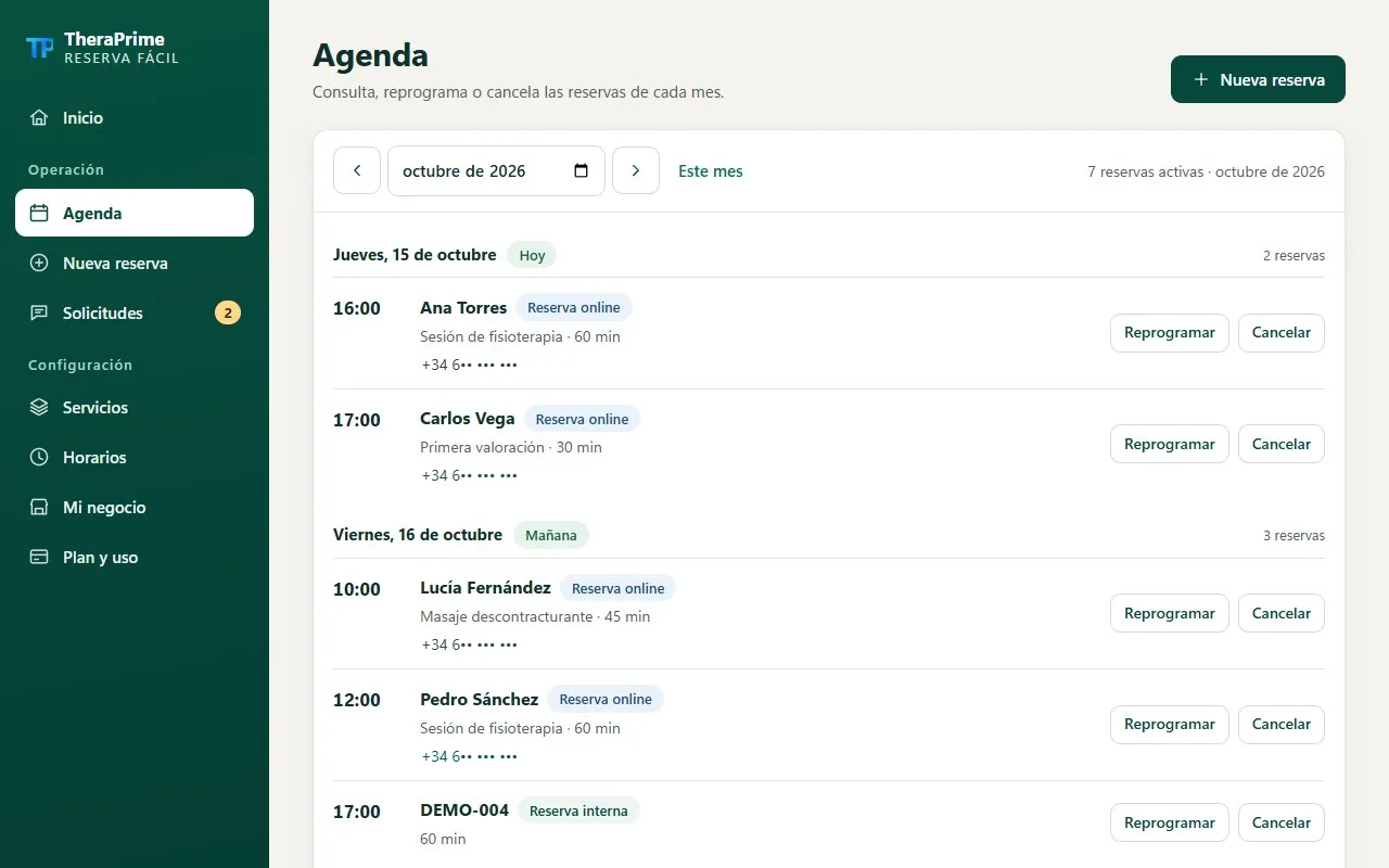 Imagen de Reserva Fácil publicada por TheraPrime. Producto en desarrollo.