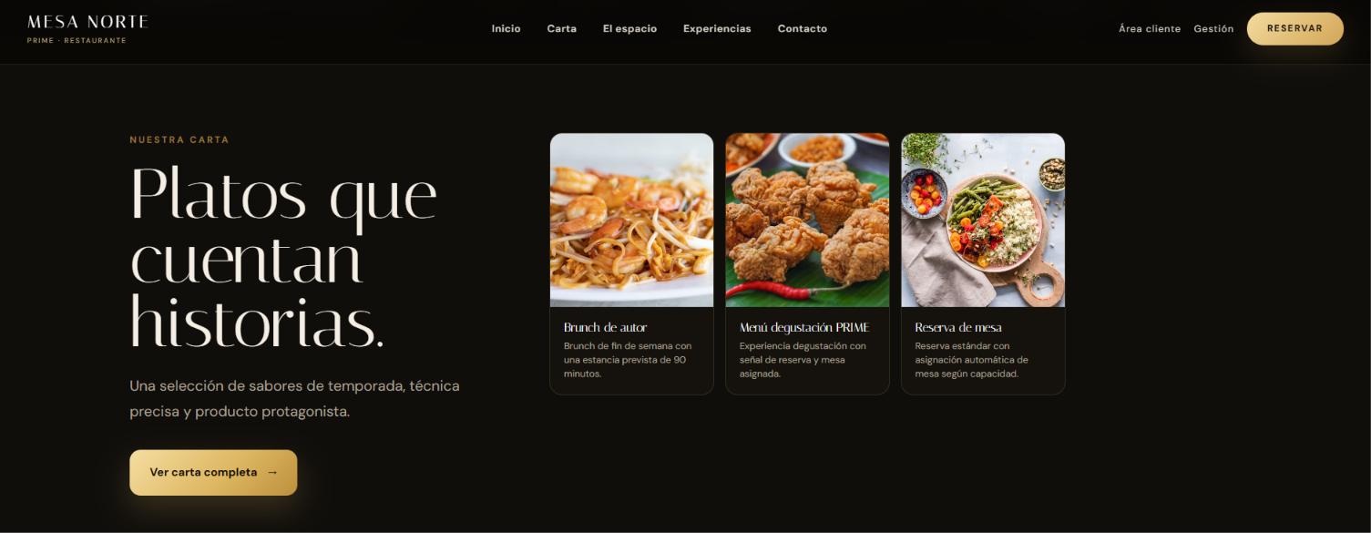 Restaurant PRIME · carta gastronómica